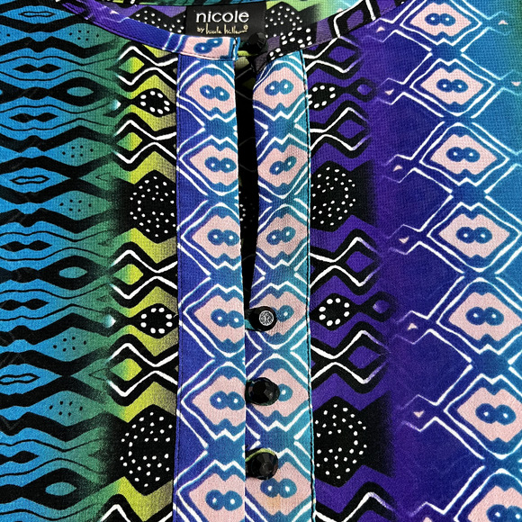 Nicole Miller Womens Large Colorful‎ Long Sheer Tunic Geometric Aztec Fairy Boho - Picture 3 of 11